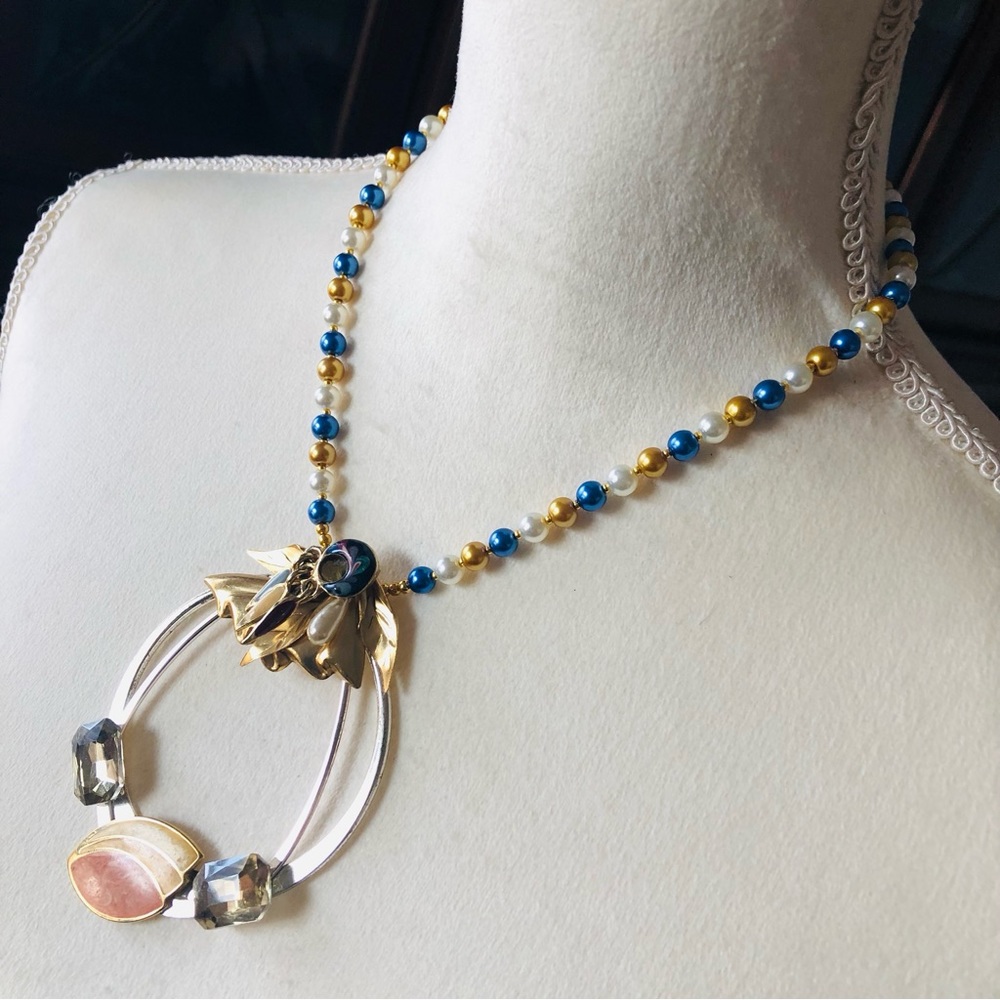 Handcrafted Repurpose Large Bold Stone Pendant Cz… - image 4